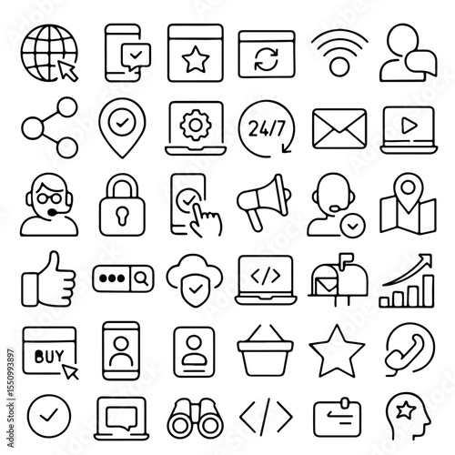 An array of versatile modern user interface icons, designed to enhance a graphic projects. Perfect for web design, app development, digital projects, and interface design.