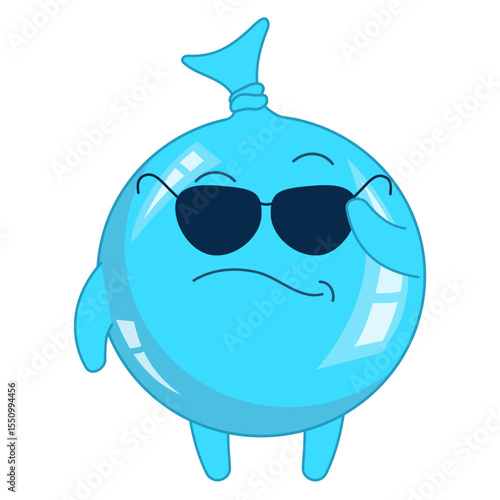 Cool dude blue balloon with sunglasses. Character. Cartoon vector illustration for children's entertainment, book, sticker.