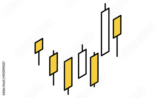株取引のイメージでろうそくチャートのシンプルな線画アイコン（アイソメトリックイラスト）