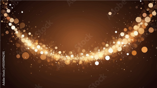 Glowing golden abstract background with light waves and starry shine