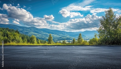 Empty parking lot overlooking a mountain vista