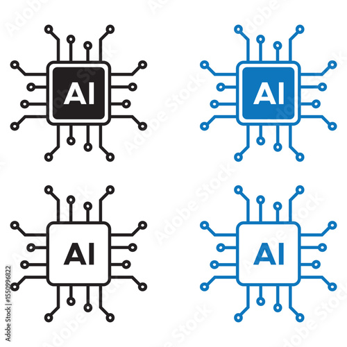 AI icon set. artificial intelligence icon set. solid and line icons. eps file.
