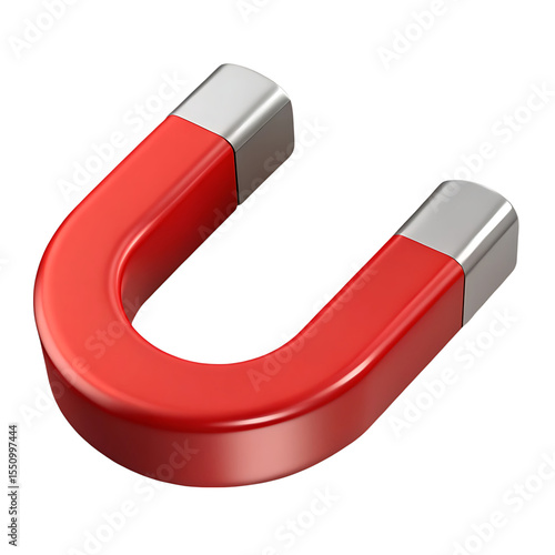 Shiny red horseshoe magnet with silver ends isolated on transparent background
