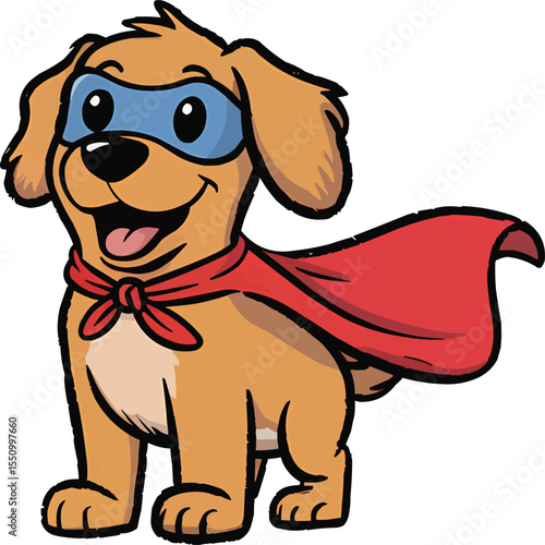 Cartoon Superhero Dog Wearing Red Cape and Blue Mask vector illustration,Generative Ai