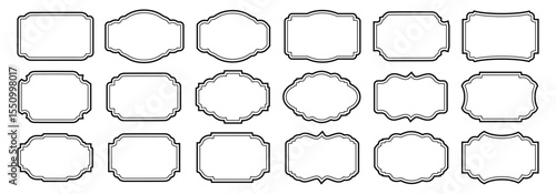 Set of Vintage frame outline design. Vintage cute whimsical vector frames set. Decorative elegant retro wave,  border frame set line art style design. 