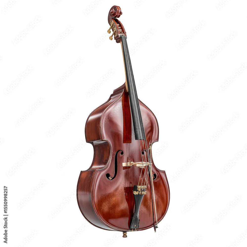 Fototapeta premium Classic wooden double bass showcases rich tones and elegant curves, embodying musical artistry. Png, Transparent background.