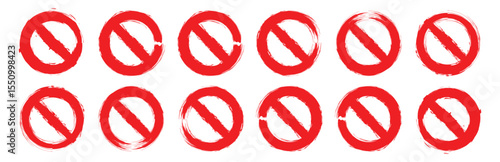 Grunge prohibition sign. Empty prohibition sign, no symbol. Red stop sign vector illustration set. Forbidden sign Art & Illustration