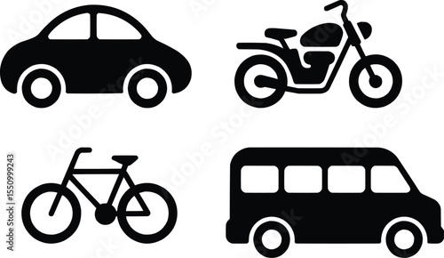 Silhouettes of car, bike, motorcycle, and van Vector,Generative Ai