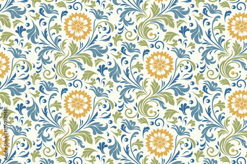 modern seamless flower pattern with hand drawn cotton florals and natural sketch lines perfect for wrapping and kitchen fabric


