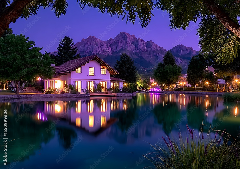Obraz premium Tranquil evening by a lake