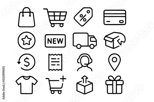 Minimal E-commerce & Shopping Line Icons - Online Store UI Elements