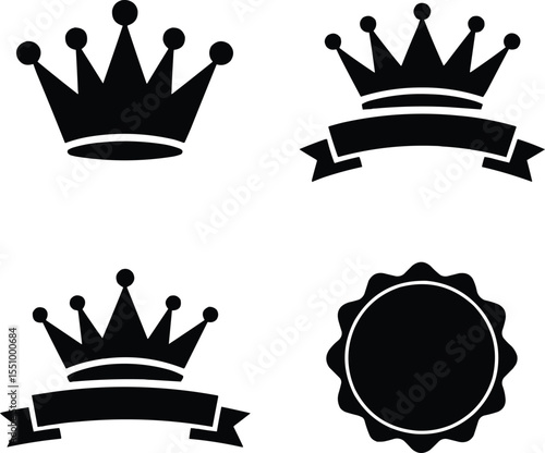 Set of royal crown and badge silhouettes Vector,Generative Ai