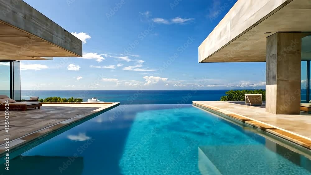 Modern luxury villa with infinity pool overlooking the ocean and clear ...
