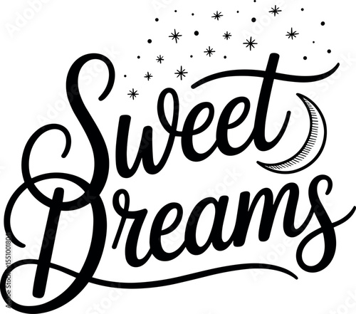 Sweet Dreams vector black silhouette print design