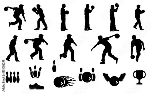bowling sport action pose silhouette element