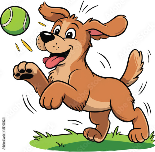 Happy Dog Playing with Tennis Ball Vector Illustration,Generative Ai