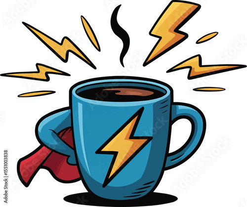 Hot Coffee Cup with Lightning Cartoon Vector Illustration,Generative Ai