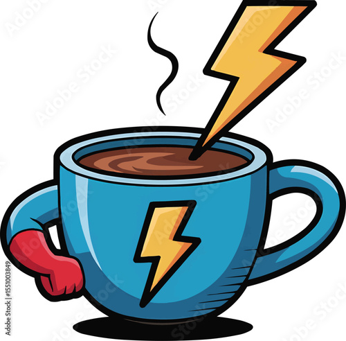Hot Coffee Cup with Lightning Cartoon Vector Illustration,Generative Ai