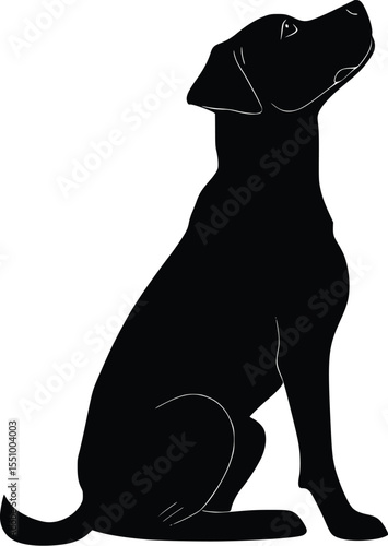 Elegant Black Labrador Silhouette:  Sitting Dog,  Profile View,  Attentive Gaze,  Simple Line Art,  Graphic Design Element.