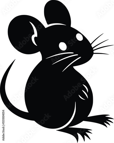 Cute cartoon mouse silhouette, playful rodent illustration, simple graphic design, black vector art, isolated image, perfect for children's products, logo design, or whimsical branding.