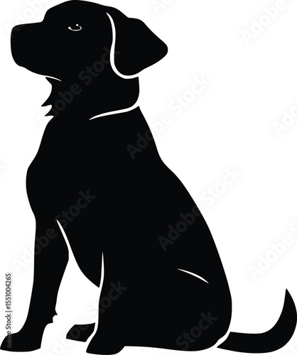 Elegant Black Labrador Silhouette:  Loyal, Attentive Canine, Sitting Posture, Vector Graphic Illustration.