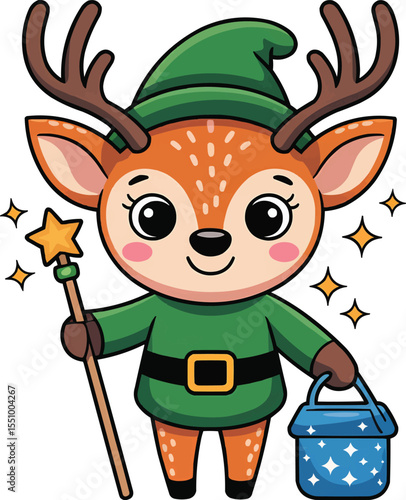 Magic Deer Elf with Wand Vector Illustration,Generative Ai