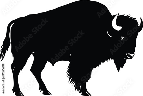 American Bison Silhouette: Powerful, Majestic, Dark, Graphic Illustration, Wild Animal Vector Art.
