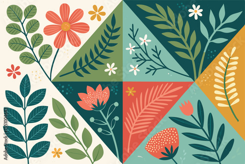 Abstract Botanical Flat Collage – Modern Summer Plant Illustration with Organic Shapes and Nature-Inspired Design – Perfect for Posters, Social Media, Branding, and Wall Art

