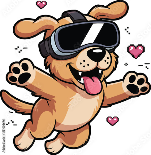 Happy Dog with VR Goggles Vector Illustration,Generative Ai