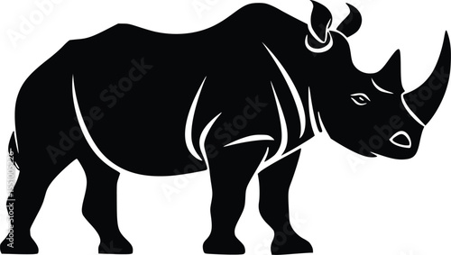 Powerful Rhino Silhouette:  Bold, Black, Vector Illustration, African Wildlife, Strong, Majestic Animal, Graphic Design Element, Logo Concept,  Nature Icon.