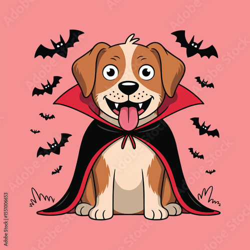 Funny dog vampire costume cartoon vector illustration,Generative Ai