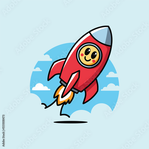 Cartoon smiling rocket flying vector illustration,Generative Ai