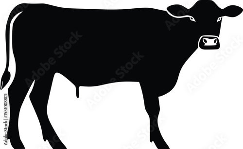 Simple Black Cow Silhouette: Farm Animal Icon Graphic