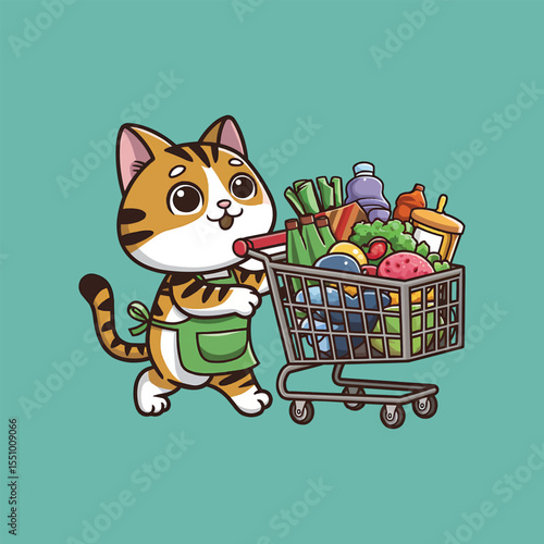 Cartoon cat shopping vector illustration,Generative Ai
