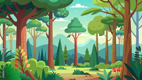 Serene Forest Landscape. Picturesque Mountain View and Lush Greenery