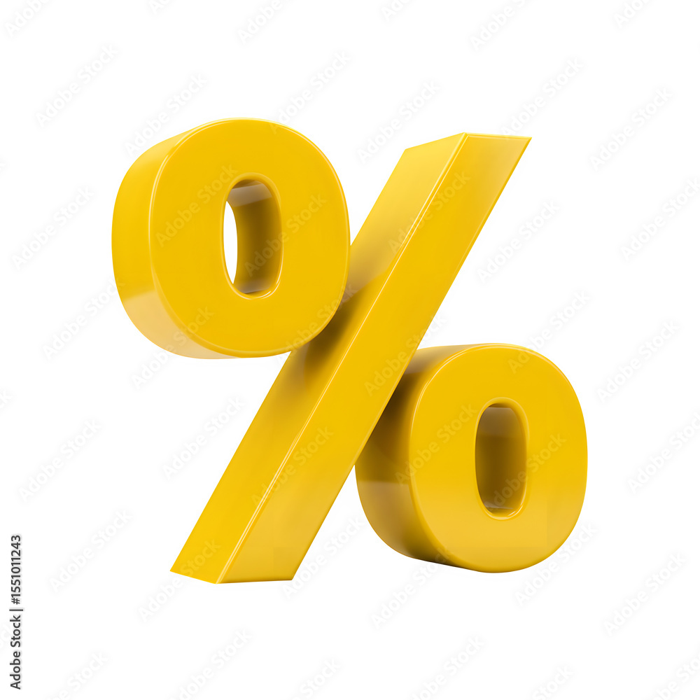 3D Yellow Percent Sign, Isolated on White or Transparent Background 3D Yellow Percent Sign, Isolated on White or Transparent Background