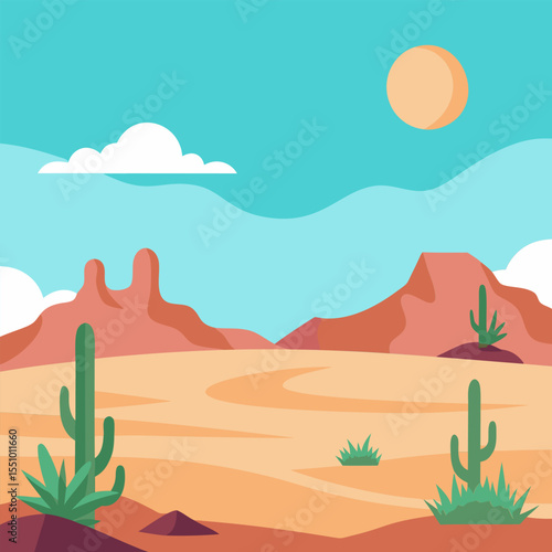 Majestic Desert Landscape. Cacti. Mountains. and Vivid Sky
