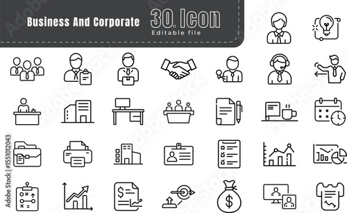 Business and corporate line icons set. Pixel perfect. Thin outline Editable Stroke file. business, leadership, editable stroke, line icon, people, community, teamwork, occupation, cooperation,