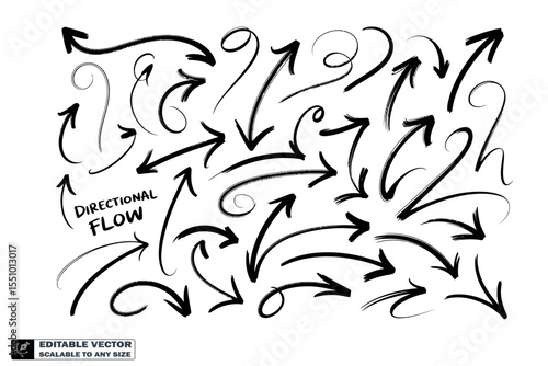 Hand drawn arrows vector set doodle style black arrow collection direction pointers design elements 100 characters