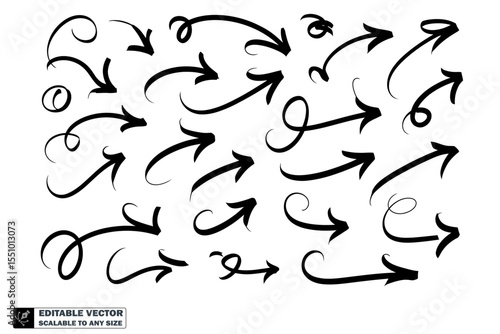 Hand drawn arrows vector set doodle style black arrow collection direction pointers design elements 100 characters