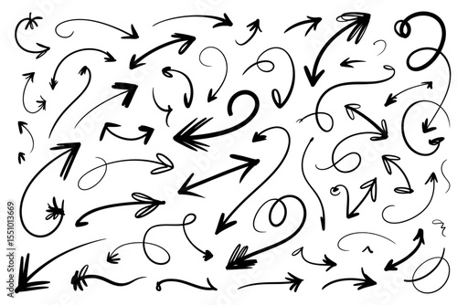 Hand drawn arrows vector set doodle style black arrow collection direction pointers design elements 100 characters