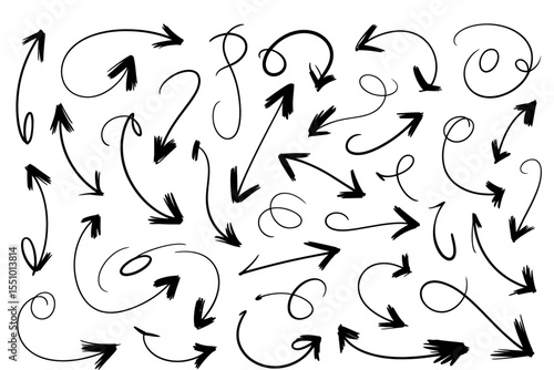 Hand drawn arrows vector set doodle style black arrow collection direction pointers design elements 100 characters