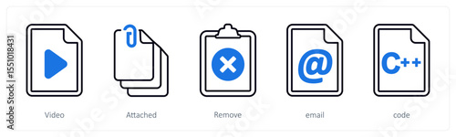 A set of 5 mix icons as video, attached, remove