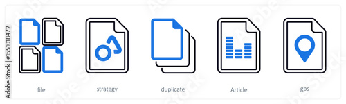 A set of 5 mix icons as file, strategy, duplicate