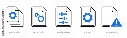 A set of 5 mix icons as optimization, configuration, settings
