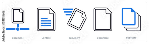 A set of 5 mix icons as document, content, duplicate file