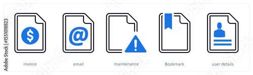 A set of 5 mix icons as invoice, email, maintenanc