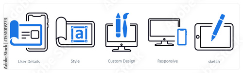 A set of 5 mix icons as user details, style, custom design