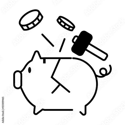 Piggy bank smashed with hammer icon