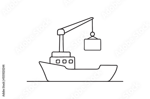 Ship with Crate continuous one line drawing minimalism design